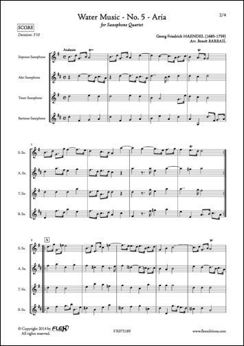 Water Music - No. 5 - Aria - G. F. HAENDEL - <font color=#666666>Saxophone Quartet</font>