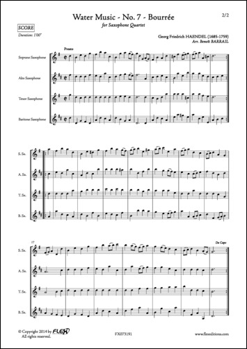 Water Music - No. 7 - Bourrée - G. F. HAENDEL - <font color=#666666>Saxophone Quartet</font>