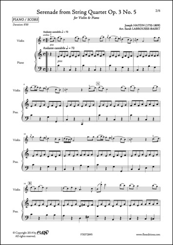 Sérénade du Quatuor à Cordes Op. 3 No. 5 - J. HAYDN - <font color=#666666>Violon et Piano</font>