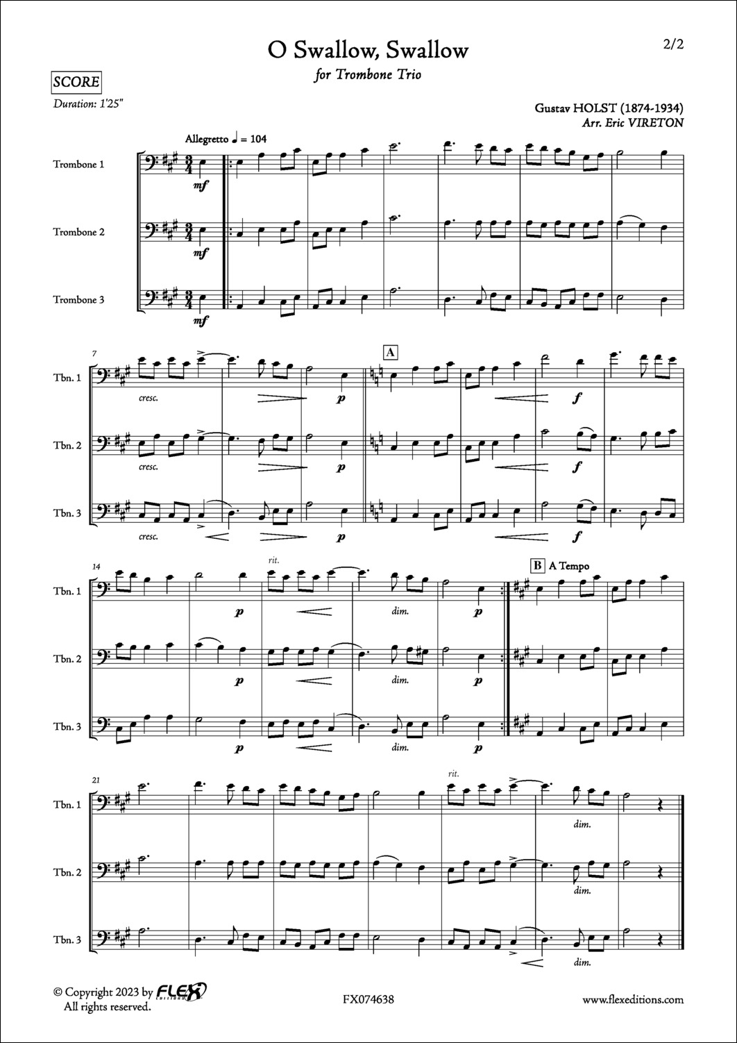 O Swallow, Swallow - G. HOLST - <font color=#666666>Trombone Trio</font>