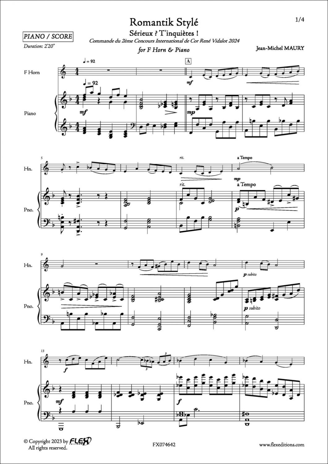 Romantik Stylé - J.-M. MAURY - <font color=#666666>Horn and Piano</font>