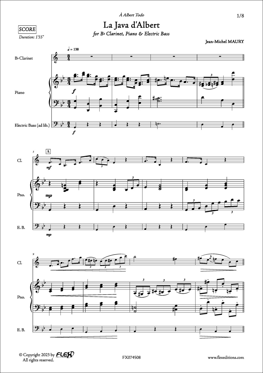 La Java d'Albert - J.-M. MAURY - <font color=#666666>Clarinet, Piano and Electric Bass (opt.)</font>