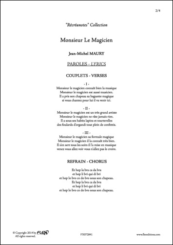 Monsieur le Magicien - J.-M. MAURY - <font color=#666666>Chorale d'Enfants et Piano</font>