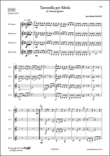 Tarentella Per Sibela - J.-M. MAURY - <font color=#666666>Quatuor de Clarinettes</font>
