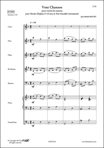 Vent Chanson - J.-M. MAURY - <font color=#666666>Children's Choir and Small Ensemble</font>