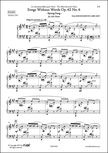 Romances sans Paroles Op. 62 No. 6 - Chanson du Printemps - F. MENDELSSOHN - <font color=#666666>Piano Solo</font>