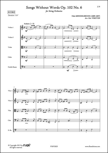 Romances Sans Paroles Opus 102 No. 6 - F. MENDELSSOHN - <font color=#666666>Orchestre à Cordes</font>