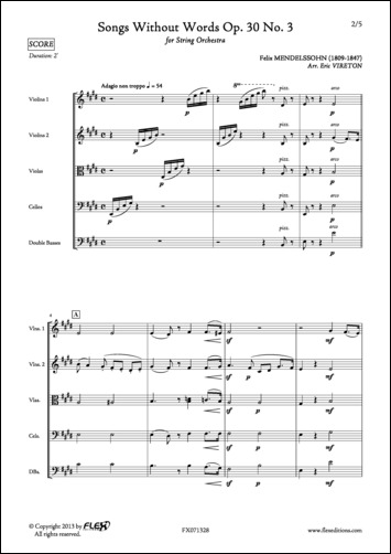 Romances Sans Paroles Opus 30 No. 3 - F. MENDELSSOHN - <font color=#666666>Orchestre à Cordes</font>