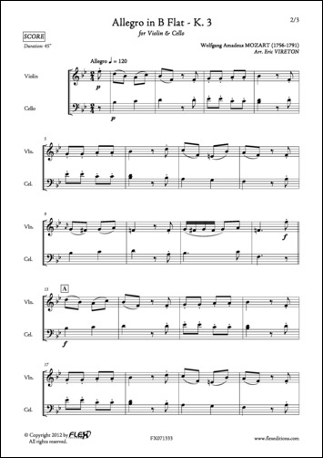 Allegro en Si Bémol - K. 3 - W. A. MOZART - <font color=#666666>Duo Violon Violoncelle</font>