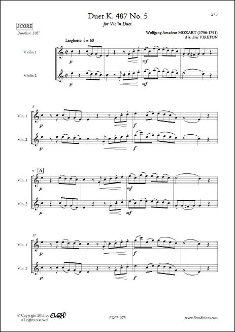 Duet K. 487 No. 5 - W. A. MOZART - <font color=#666666>Violin Duet</font>