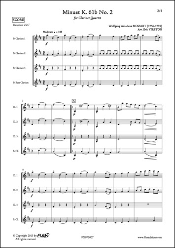 Minuet K. 61b No. 2 - W. A. MOZART - <font color=#666666>Clarinet Quartet</font>
