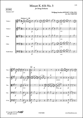 Menuet K. 61b No. 3 - W. A. MOZART - <font color=#666666>Orchestre à Cordes</font>