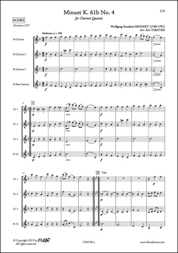 Menuet K. 61b No. 4 - W. A. MOZART - <font color=#666666>Quatuor de Clarinettes</font>