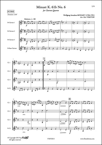 Menuet K. 61b No. 6 - W. A. MOZART - <font color=#666666>Quatuor de Clarinettes</font>