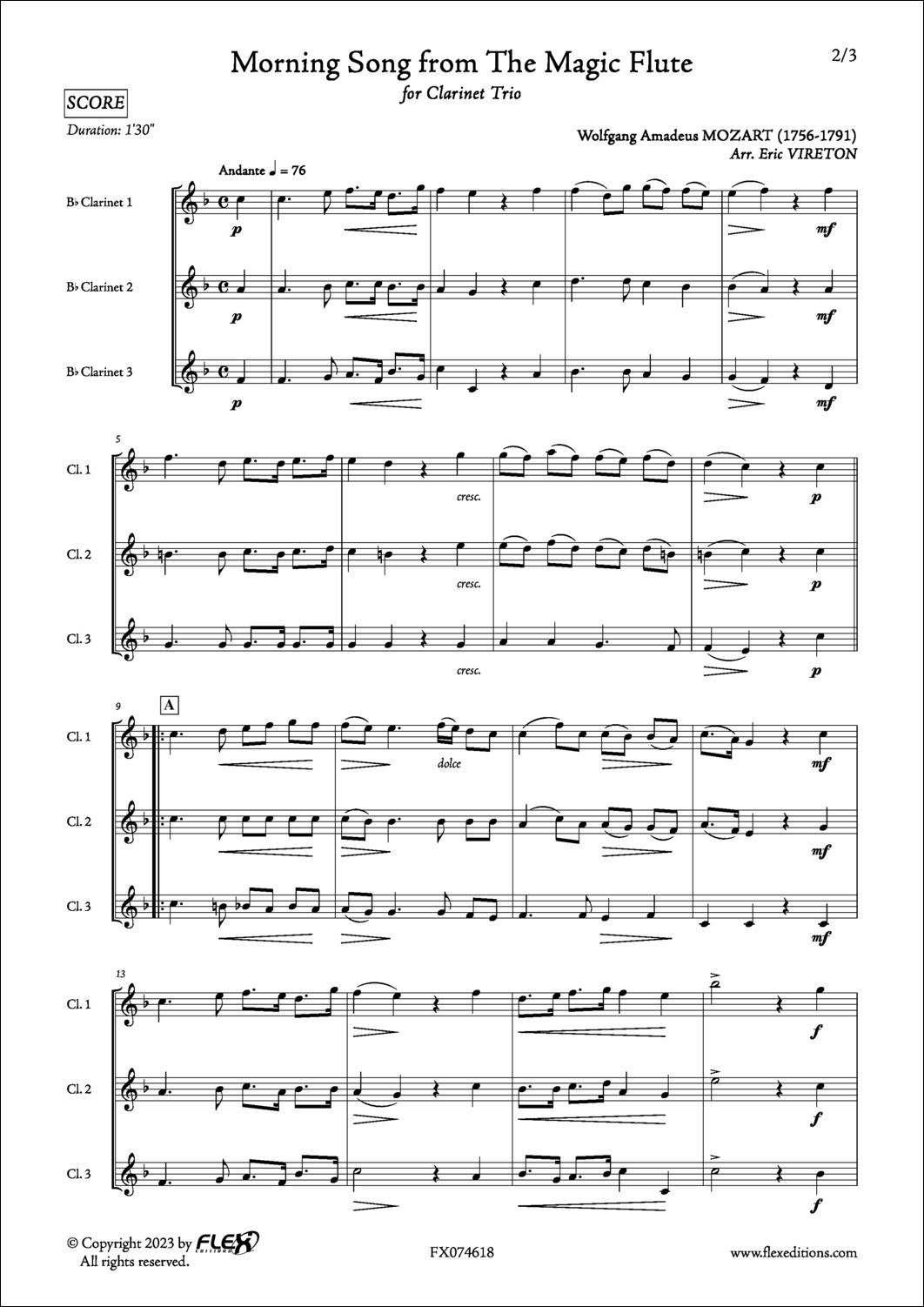 Chanson du Matin extrait de La Flûte Enchantée - W. A. MOZART - <font color=#666666>Trio de Clarinettes</font>