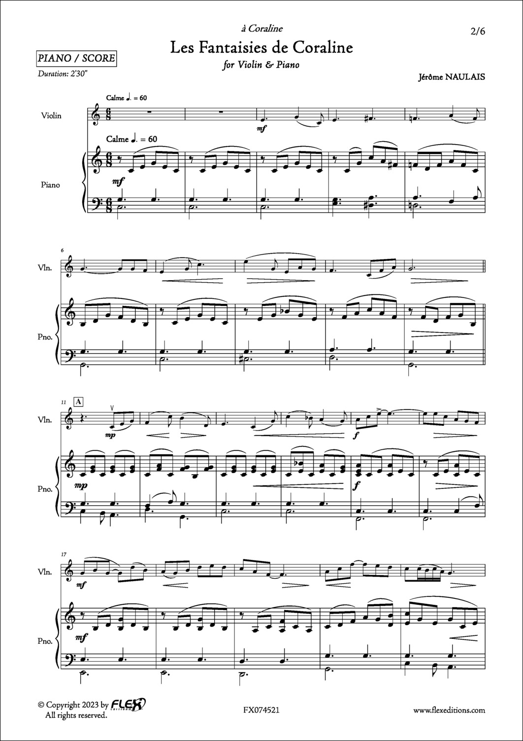 Les Fantaisies de Coraline - J. NAULAIS - <font color=#666666>Violin and Piano</font>