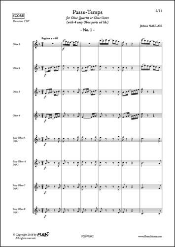 Passe-Temps No. 1 - J. NAULAIS - <font color=#666666>Oboe Quartet + 4 easy Oboe (opt.)</font>