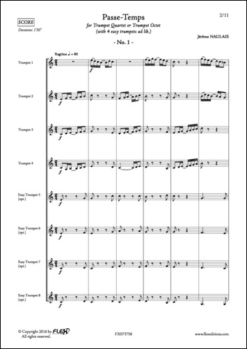 Passe-Temps No. 1 - J. NAULAIS - <font color=#666666>Trumpet Quartet + 4 easy Trumpets (opt.)</font>