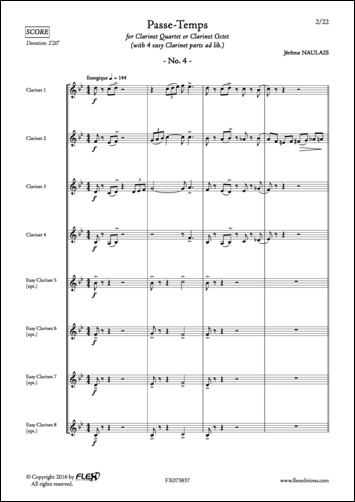 Passe-Temps No. 4 - J. NAULAIS - <font color=#666666>Clarinet Quartet + 4 easy Clarinets (opt.)</font>