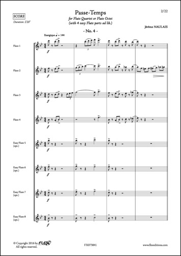 Passe-Temps No. 4 - J. NAULAIS - <font color=#666666>Flute Quartet + 4 easy Flutes (opt.)</font>