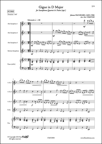 Gigue in D Major - J. PACHELBEL - <font color=#666666>Saxophone Quartet and Piano</font>