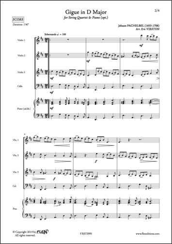 Gigue en Ré Majeur - J. PACHELBEL - <font color=#666666>Quatuor à Cordes et Piano</font>