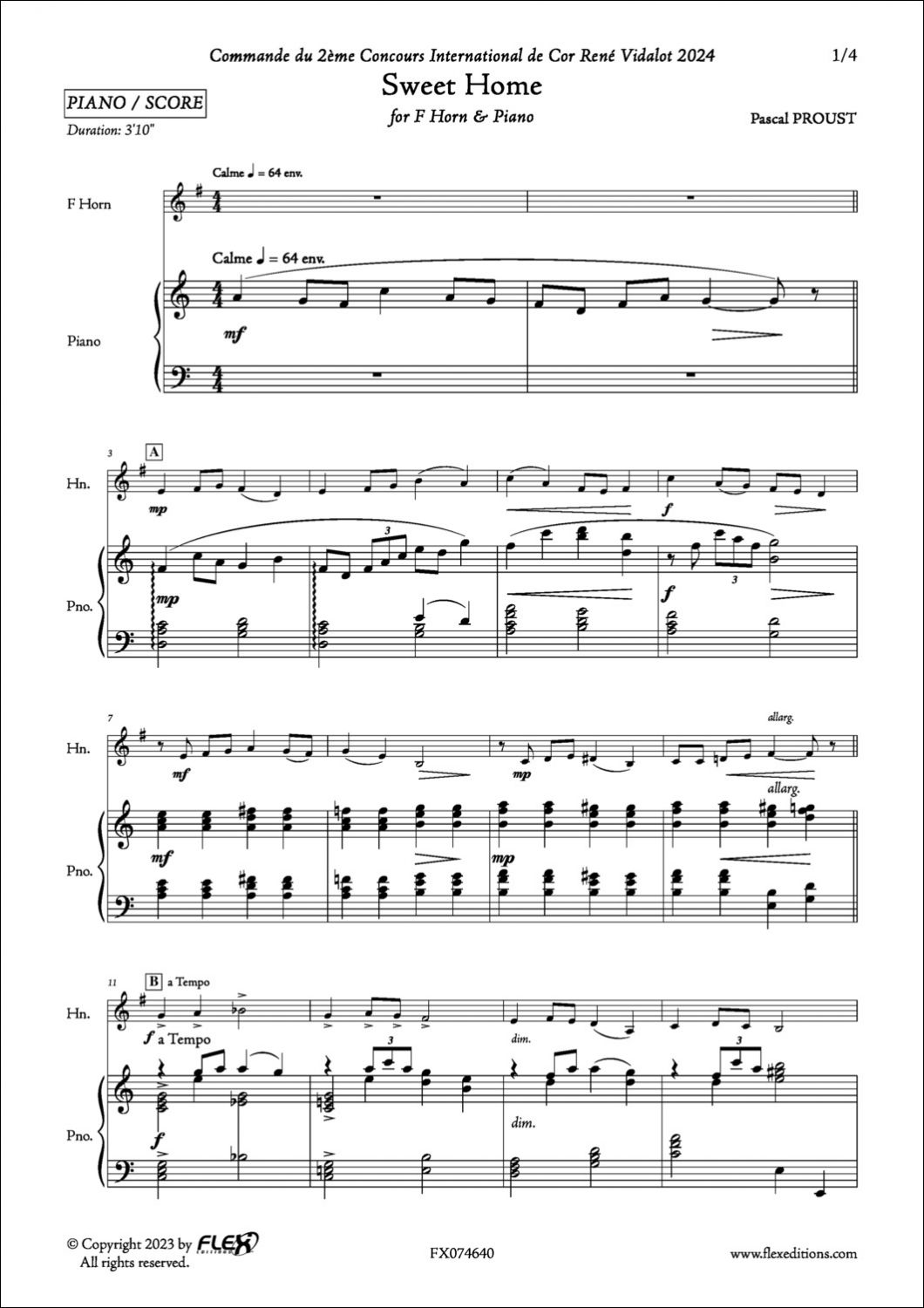 Sweet Home - P. PROUST - <font color=#666666>Horn and Piano</font>