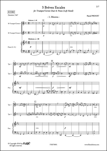 3 Brêves Escales - P. PROUST - <font color=#666666>Trumpet/Cornet Duet and Piano (Left Hand)</font>