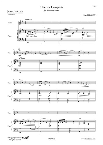 3 Petits Couplets - P. PROUST - <font color=#666666>Violin and Piano</font>