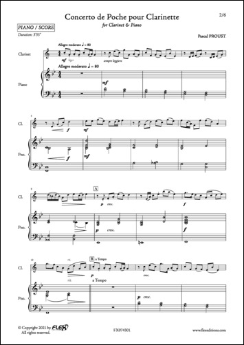 Concerto de Poche pour Clarinette - P. PROUST - <font color=#666666>Clarinette et Piano</font>