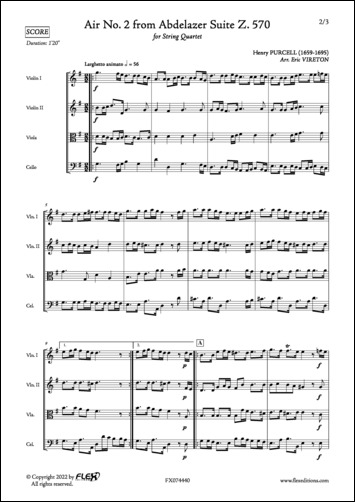 Air No. 2 from Abdelazer Suite Z. 570 - H. PURCELL - <font color=#666666>String Quartet</font>