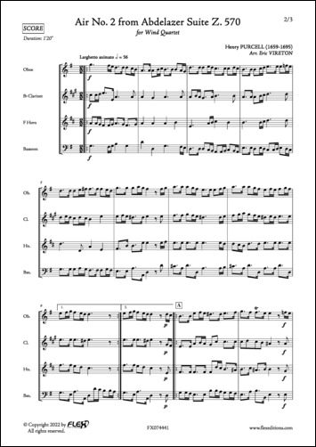 Air No. 2 extrait de la Suite Abdelazer Z. 570 - H. PURCELL - <font color=#666666>Quatuor à Vent</font>