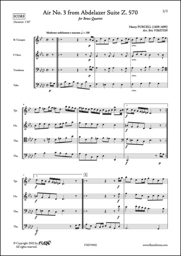 Air No. 3 extrait de la Suite Abdelazer Z. 570 - H. PURCELL - <font color=#666666>Quatuor de Cuivres</font>