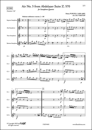 Air No.3 extrait de la Suite Abdelazer Z. 570 - H. PURCELL - <font color=#666666>Quatuor de Saxophones</font>