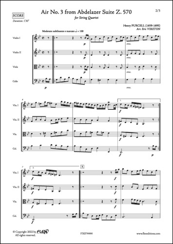 Air No. 3 extrait de la Suite Abdelazer Z. 570 - H. PURCELL - <font color=#666666>Quatuor à Cordes</font>