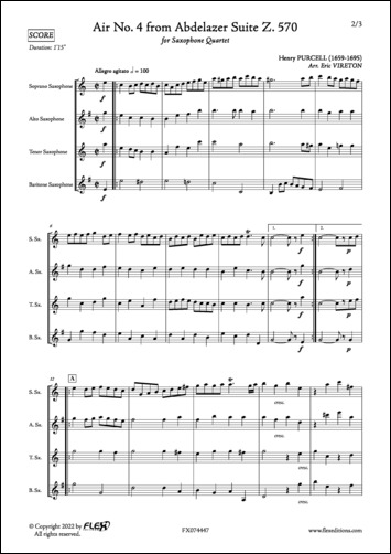 Air No. 4 extrait de la Suite Abdelazer Z. 570 - H. PURCELL - <font color=#666666>Quatuor de Saxophones</font>