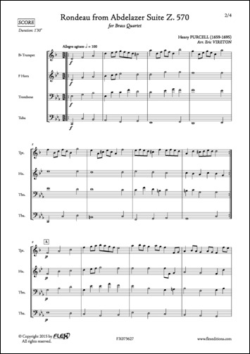 Rondeau from Abdlazer Suite Z. 570 - H. PURCELL - <font color=#666666>Brass Quartet</font>