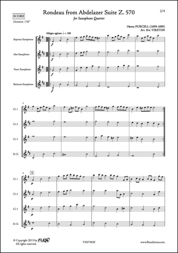 Rondeau from Abdlazer Suite Z. 570 - H. PURCELL - <font color=#666666>Saxophone Quartet</font>