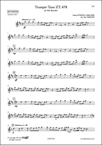 Trumpet Tune - H. PURCELL - <font color=#666666>Flûte à Bec Solo</font>