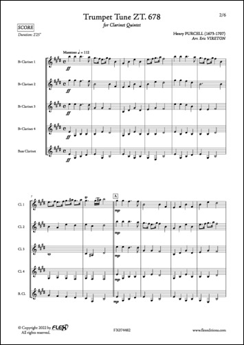 Trumpet Tune ZT. 678 - H. PURCELL - <font color=#666666>Quintette de Clarinettes</font>