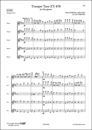 Trumpet Tune ZT. 678 - H. PURCELL - <font color=#666666>Quintette de Flûtes</font>