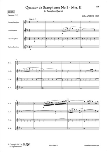Quatuor de Saxophones No. 1 - Mvt. II - G. ARCENS - <font color=#666666>Saxophone Quartet</font>