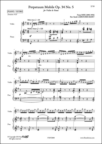 Mouvement Perpétuel Op. 34 No. 5 - F. RIES - <font color=#666666>Violon et Piano</font>
