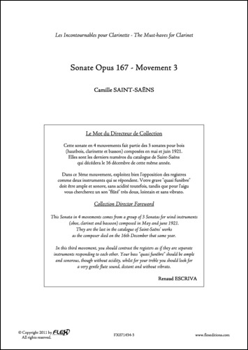 Sonate Opus 167 - Mvt 3 - C. SAINT-SAENS - <font color=#666666>Clarinette et Piano</font>