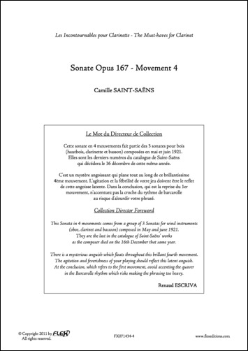 Sonate Opus 167 - Mvt 4 - C. SAINT-SAENS - <font color=#666666>Clarinette et Piano</font>