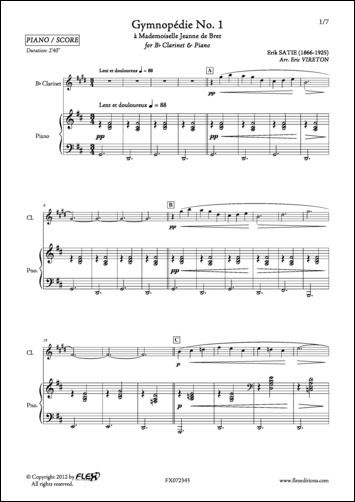 3 Gymnopédies - E. SATIE - <font color=#666666>Clarinette et Piano</font>