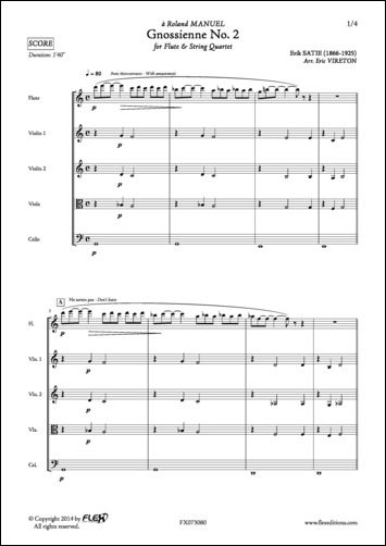 Gnossienne No. 2 - E. SATIE - <font color=#666666>Flute and String Quartet</font>