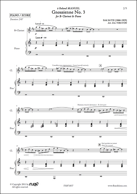 Gnossienne No. 3 - E. SATIE - <font color=#666666>Clarinette & Piano</font>