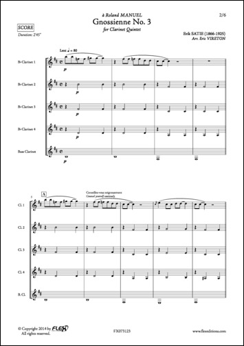 Gnossienne No. 3 - E. SATIE - <font color=#666666>Quintette de Clarinettes</font>