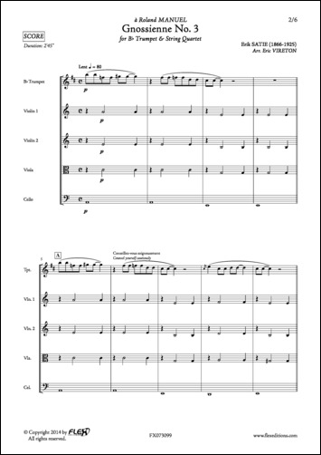 Gnossienne No. 3 - E. SATIE - <font color=#666666>Trumpet and String Quartet</font>